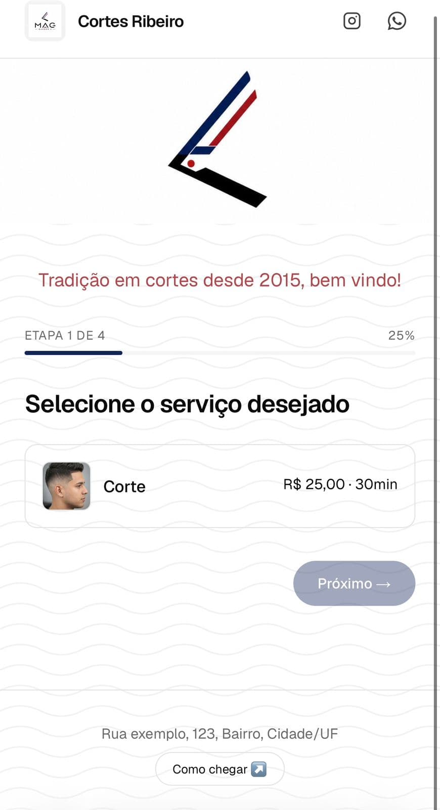 Cliente escolhe o serviço