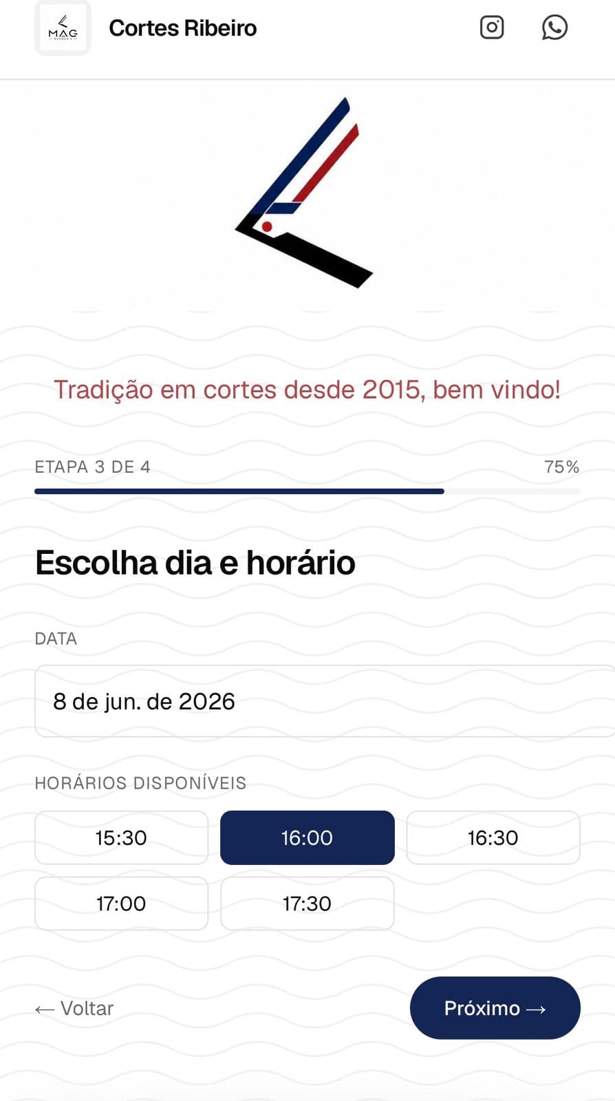 Escolhe dia e horário